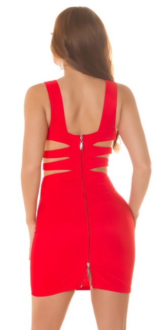 Disco-mini jurkje met ritssluiting op de rug rood
